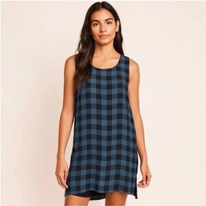 Eileen Fisher Blue Checkered Silk Sleeveless Tunic